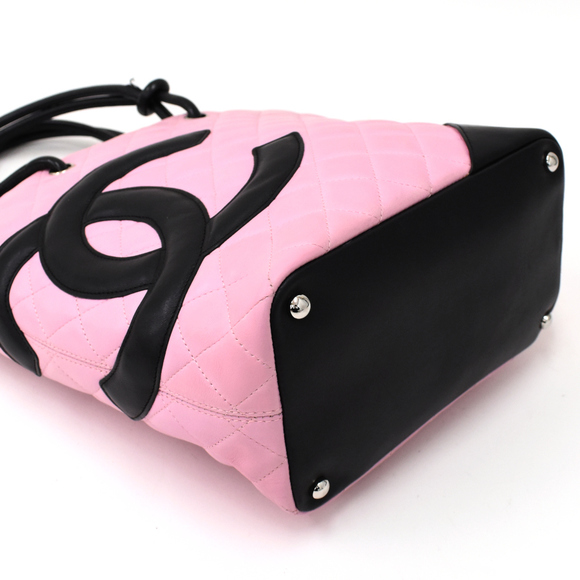 Chanel Cambon Line Medium Tote Handbag Calfskin Leather Coco Mark Pink Black - Picture 6 of 8